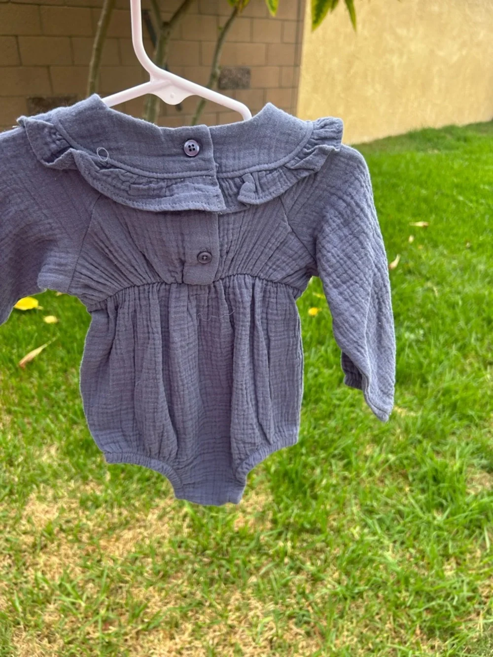 Nicole Miller Toddler Long Sleeve Gray Romper with Pink Floral Embroidery